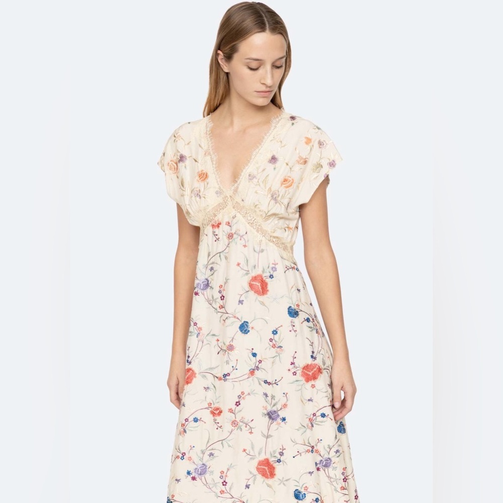 NWT Sea New York Priscilla Flower Embroidered V-Neck Short Sleeve Maxi Dress - Picture 4 of 13